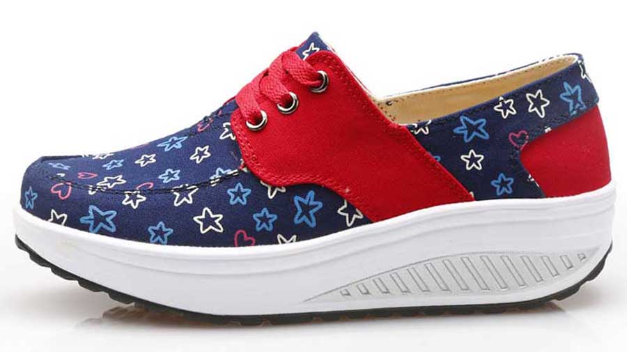 Women's blue heart star pattern rocker bottom shoe sneakers