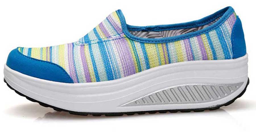 Women's blue rainbow slip on rocker bottom shoe sneakers