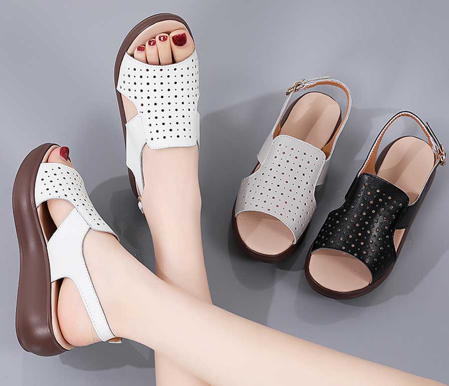 Women's pattern hollow out buckle slip on shoe sandals