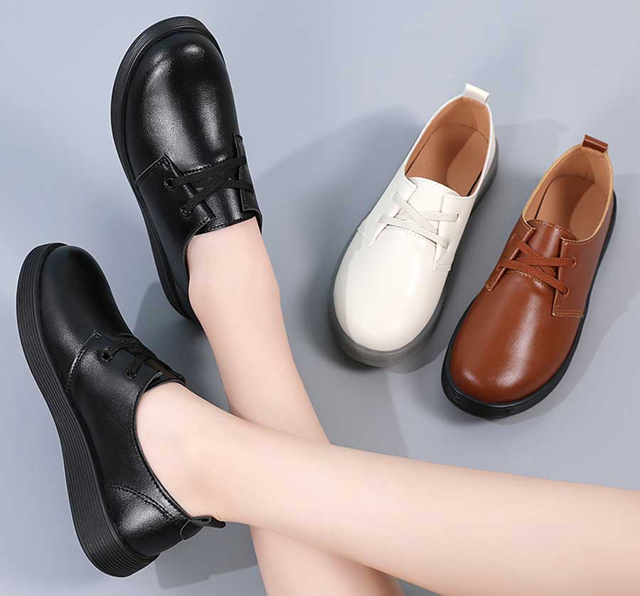 Women's casual plain round toe lace up shoes