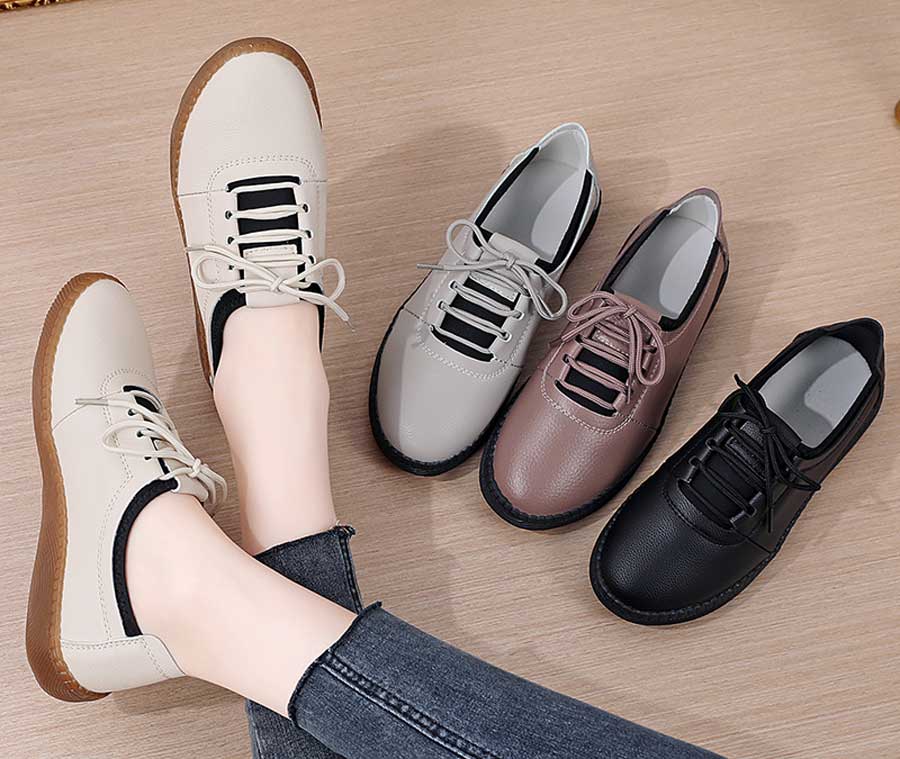 Women's casual sewn thread accents lace up shoes