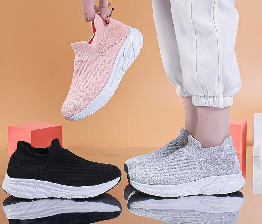 Women's flyknit stripe texture sock like slip on shoe sneakers