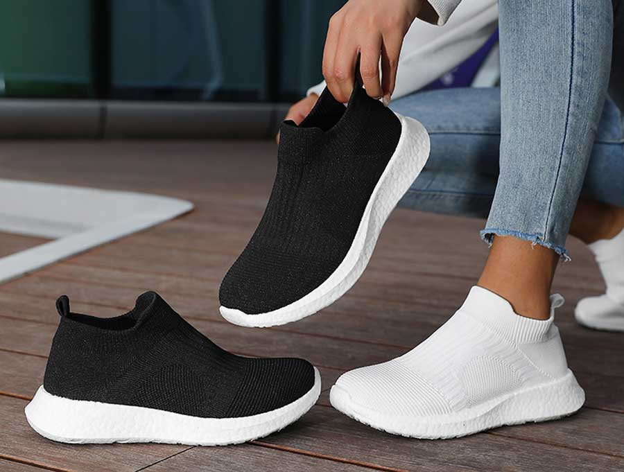 Women's flyknit stripe texture sock like fit slip on shoe sneakers